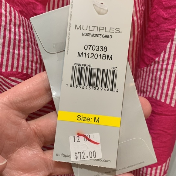 Multiples sz M pink and white patterned button down top NWT - Picture 7 of 10